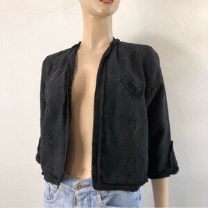 vintage jacket/cardigan black linen embroidery